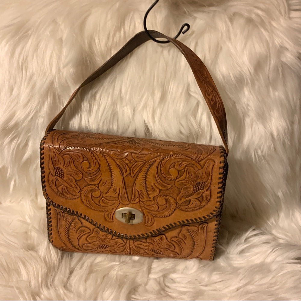 Vintage western tooled handbag
